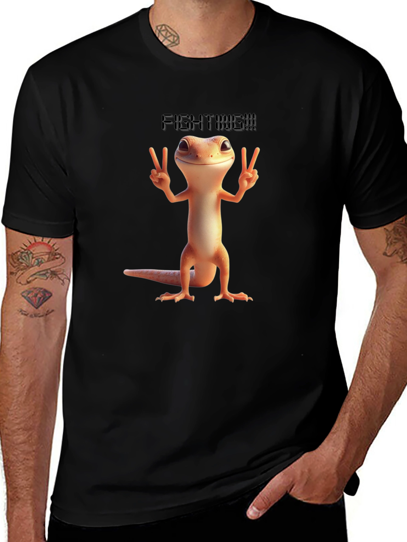 Fighting Gecko T-Shirt - Black Cotton Blend