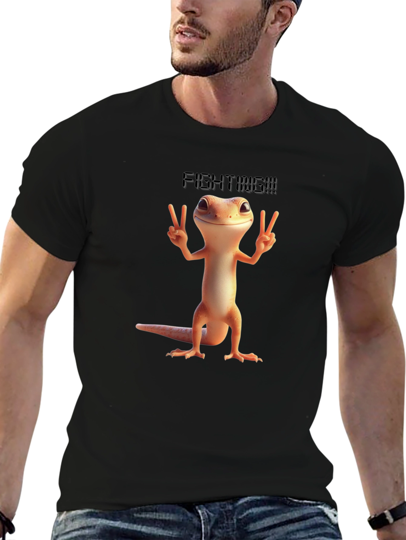 Fighting Gecko T-Shirt - Black Cotton Blend