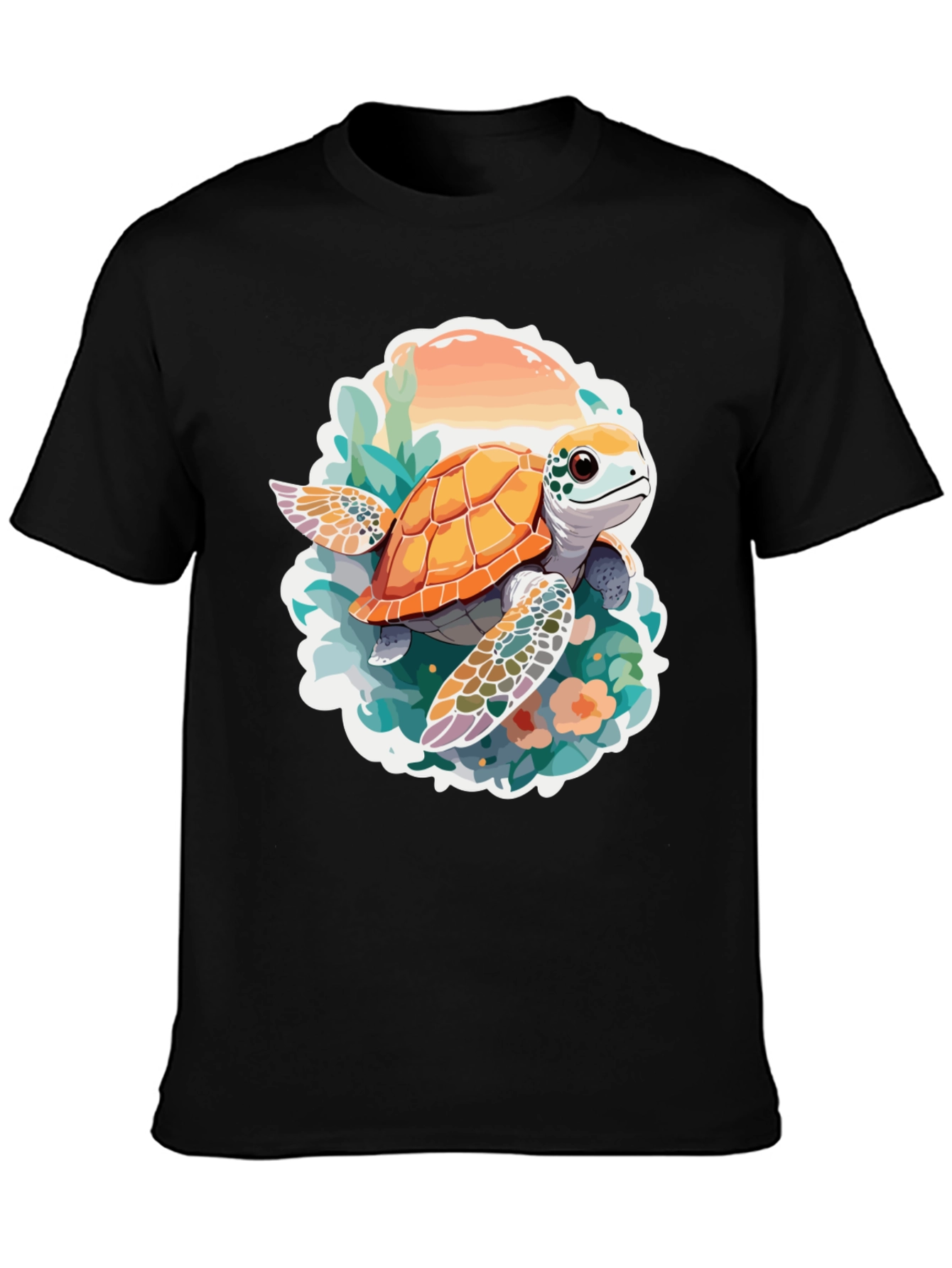 Turtle Graphic Print Black T-Shirt