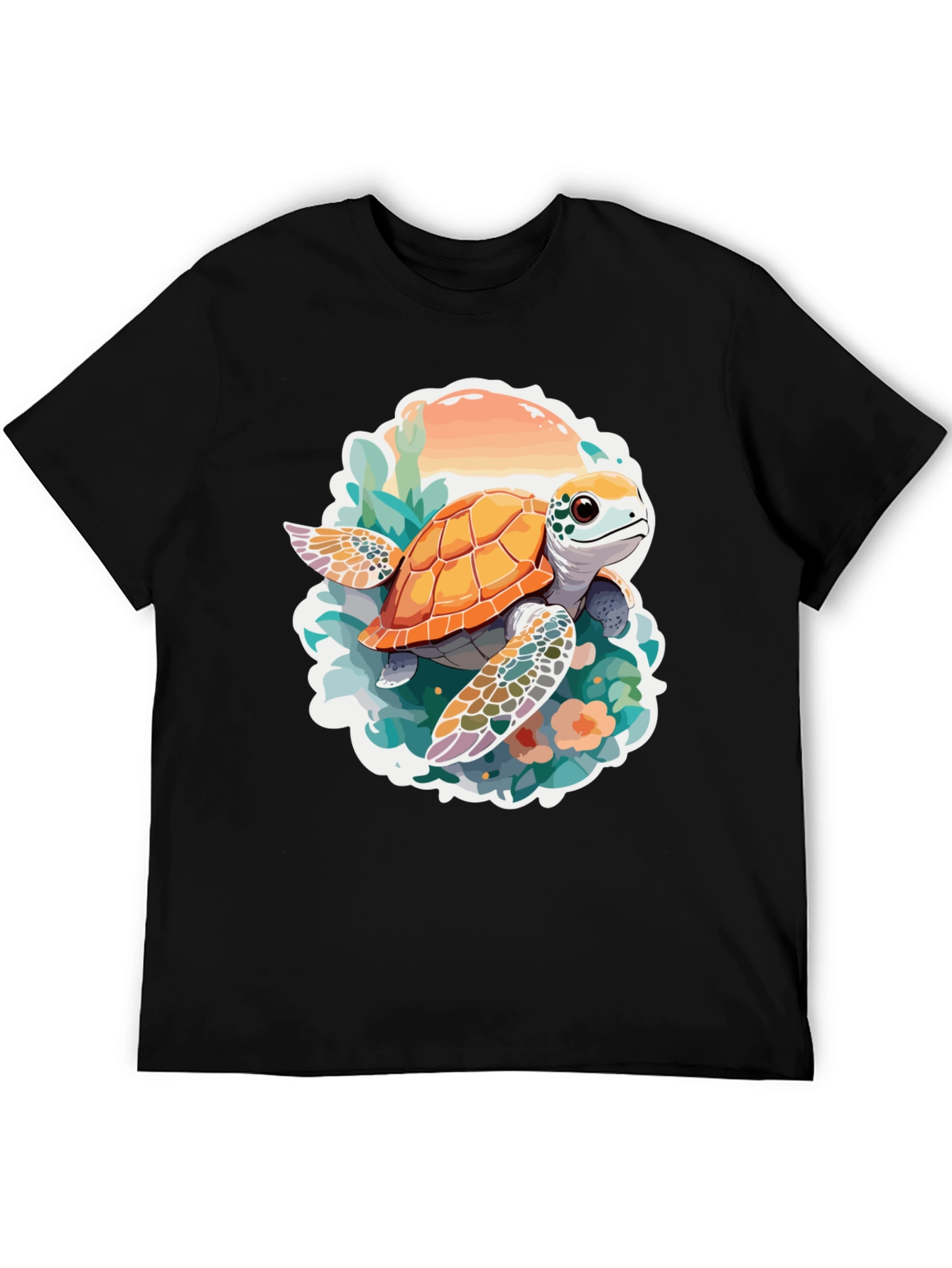 Turtle Graphic Print Black T-Shirt