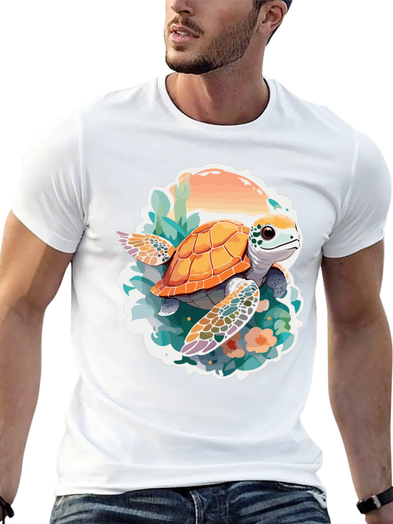 Turtle Graphic Print Black T-Shirt