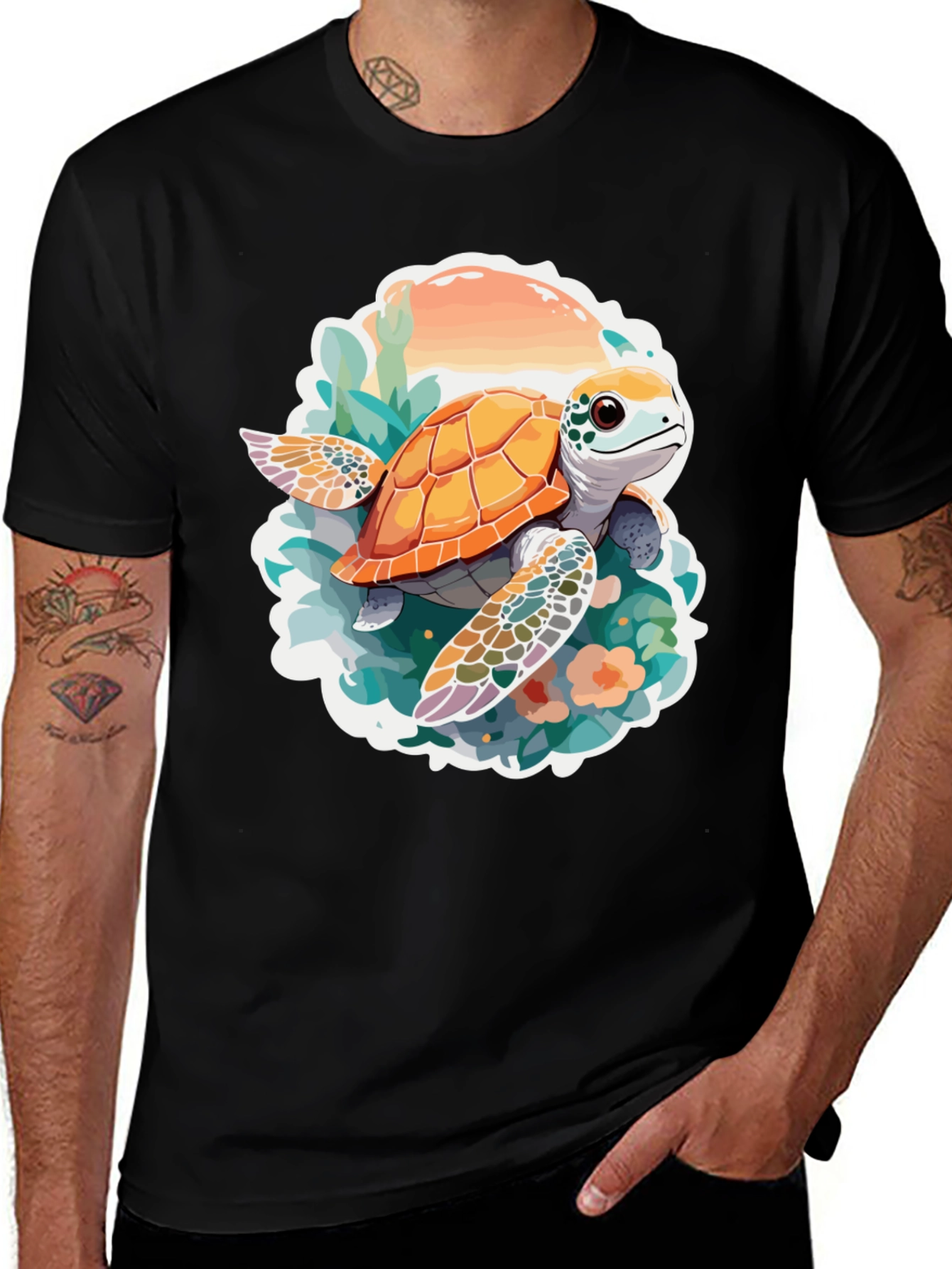 Turtle Graphic Print Black T-Shirt