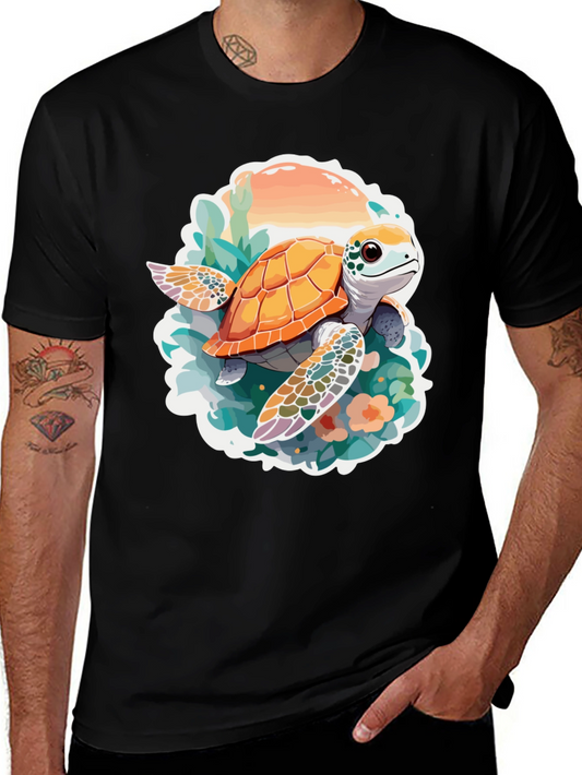 Turtle Graphic Print Black T-Shirt