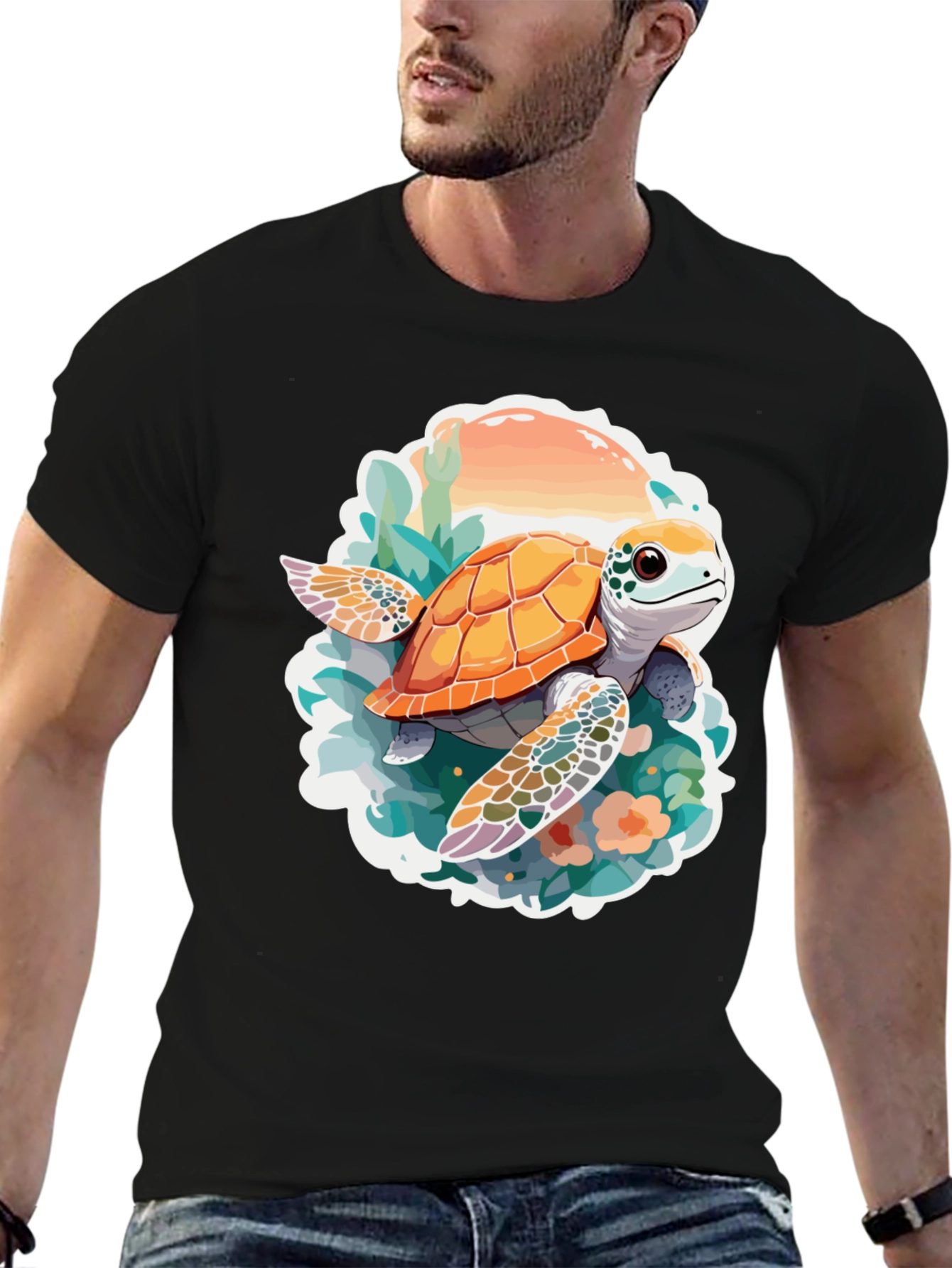 Turtle Graphic Print Black T-Shirt