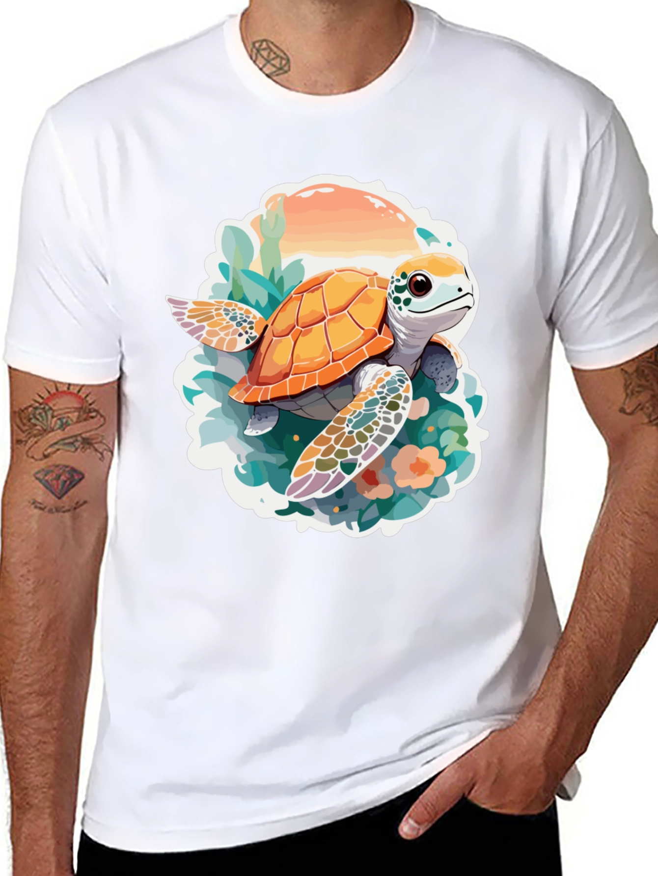 Turtle Graphic Print Black T-Shirt