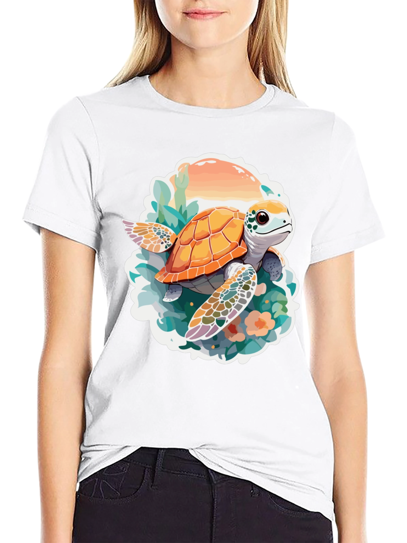 Turtle Graphic Print Black T-Shirt