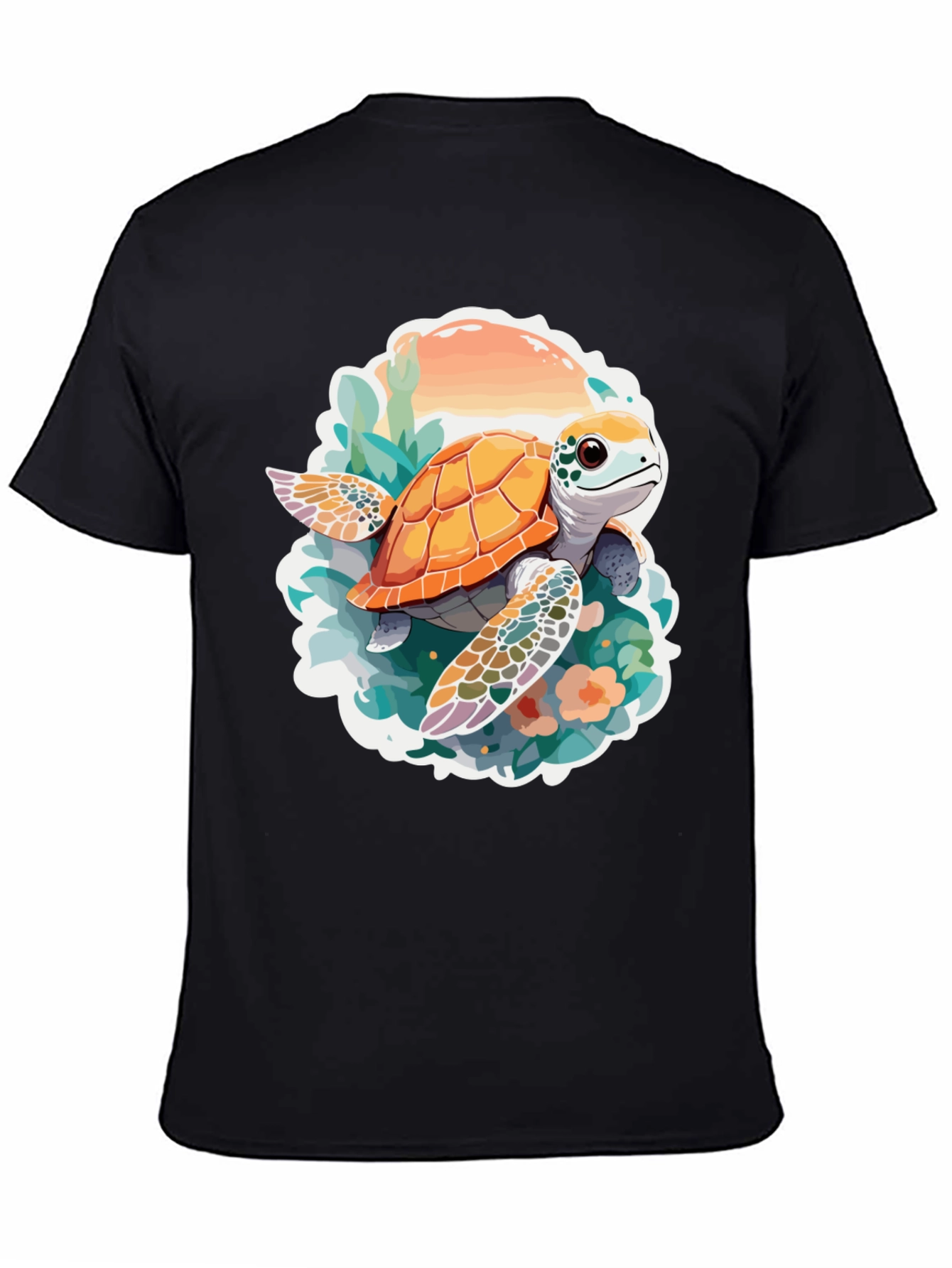 Turtle Graphic Print Black T-Shirt