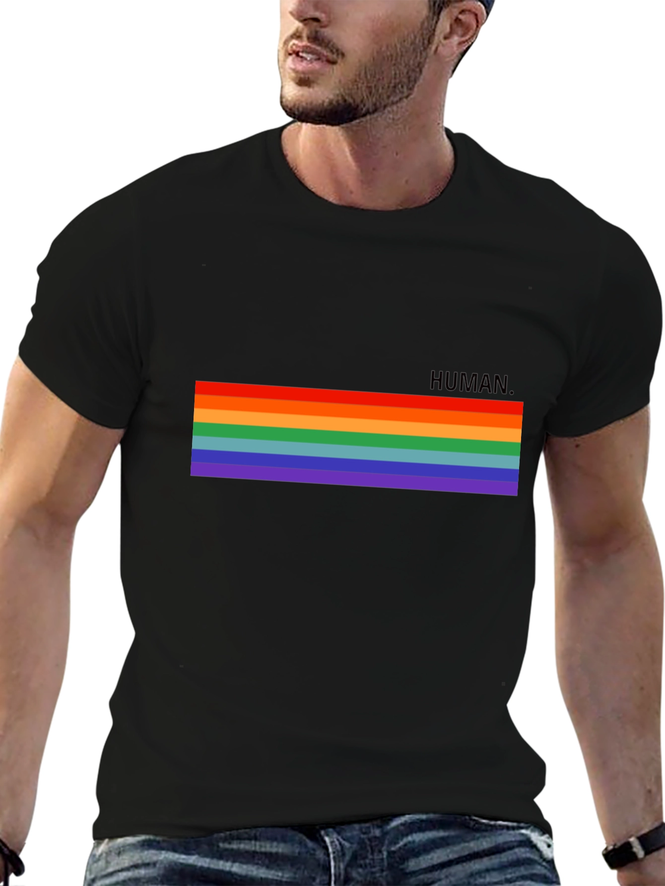 Human Pride Rainbow T-Shirt - Unisex Black Tee