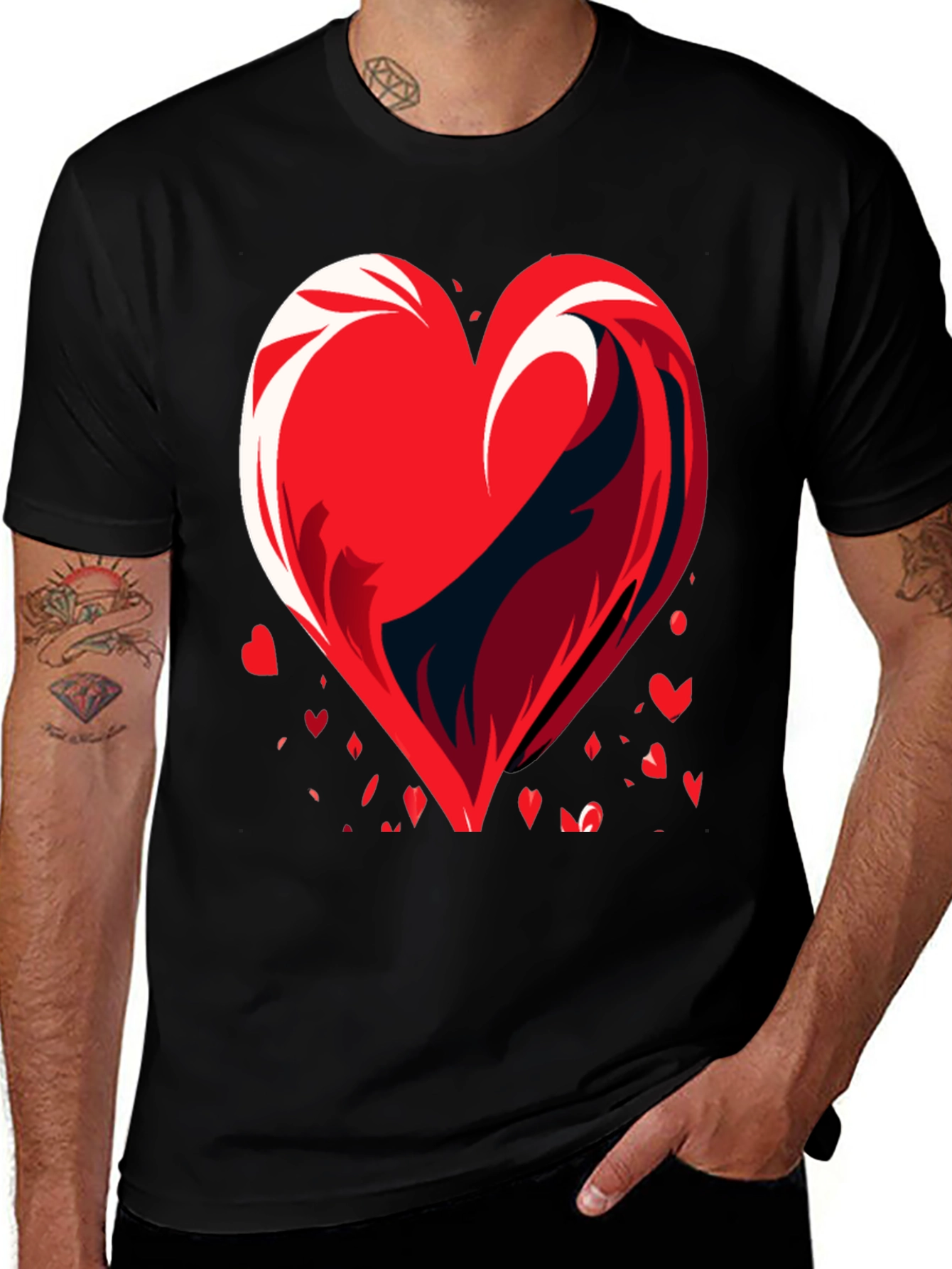 Heart Wave Graphic Mens Black T-Shirt