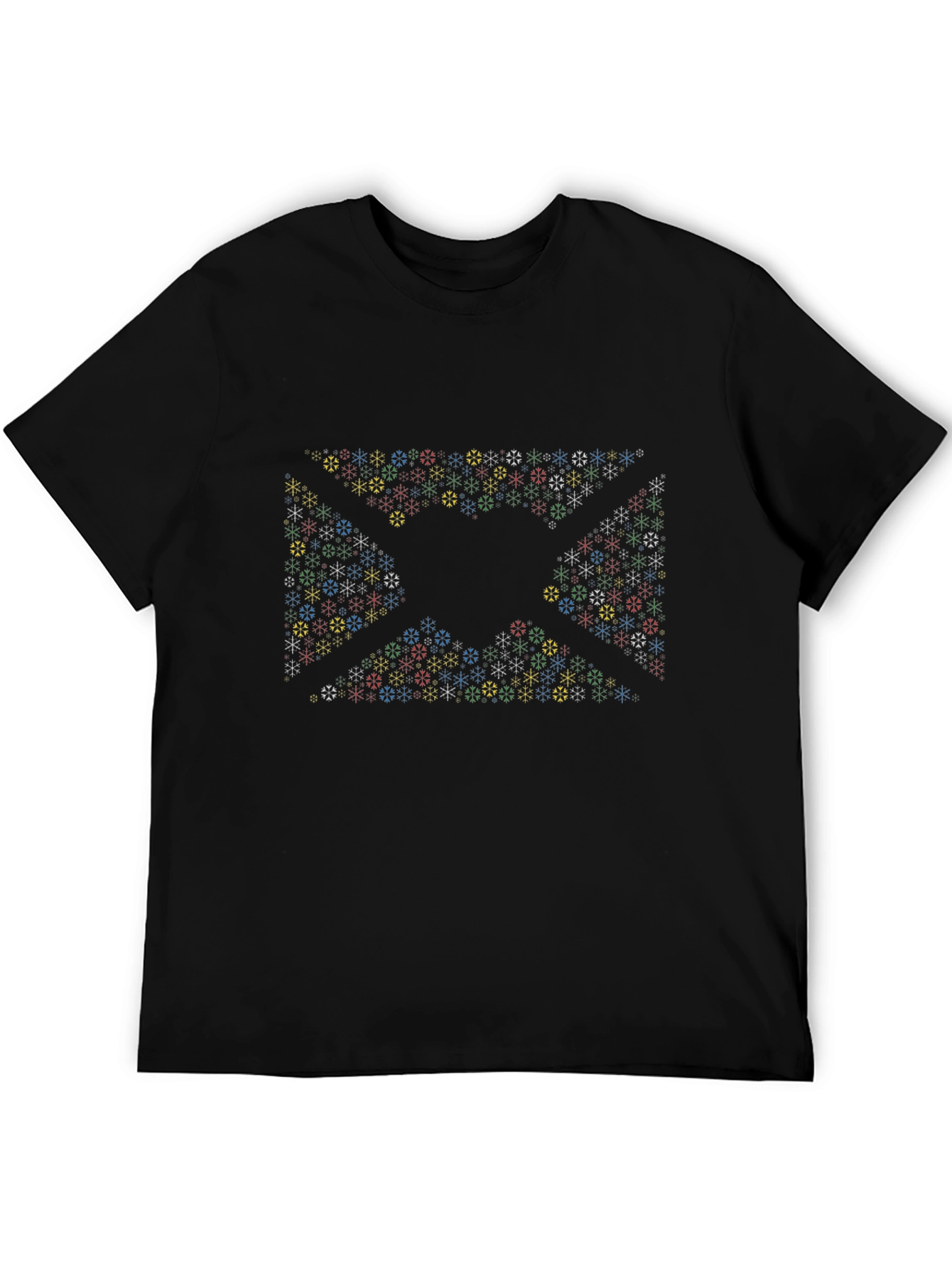 Geometric Snowflake Pattern Black Tee