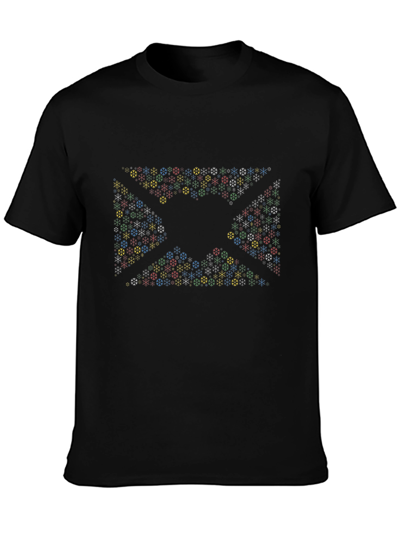 Geometric Snowflake Pattern Black Tee