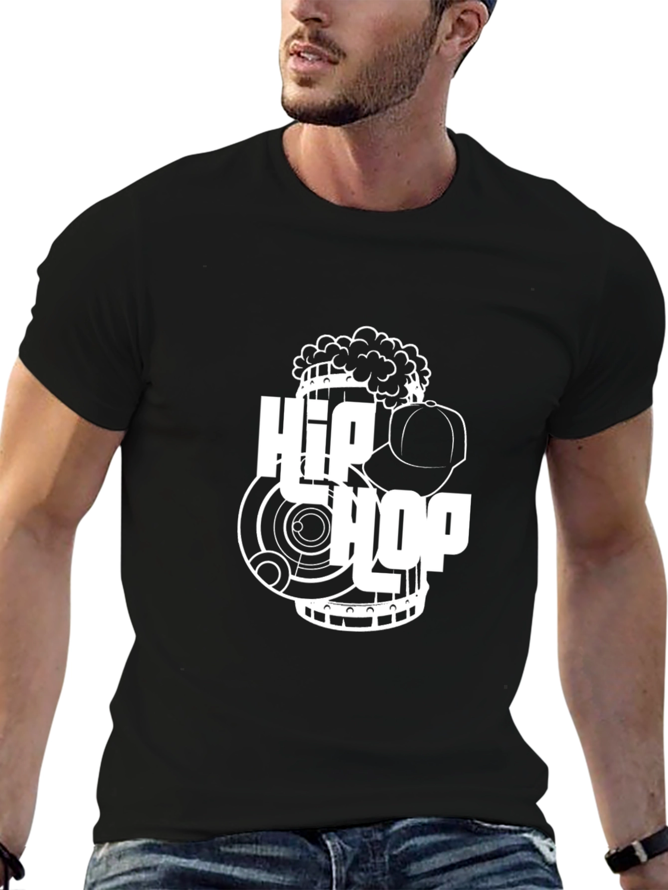 Hip Hop Graphic Print Black T-Shirt
