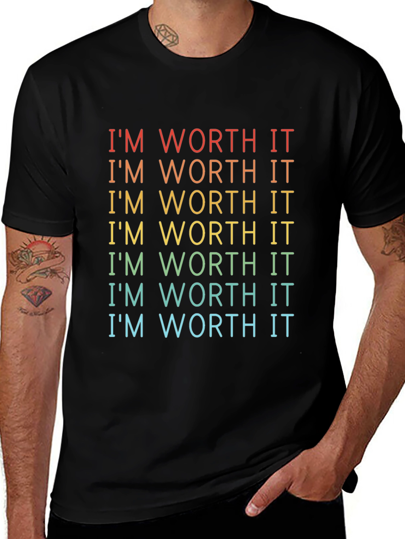 Im Worth It Rainbow Graphic T-Shirt - Black