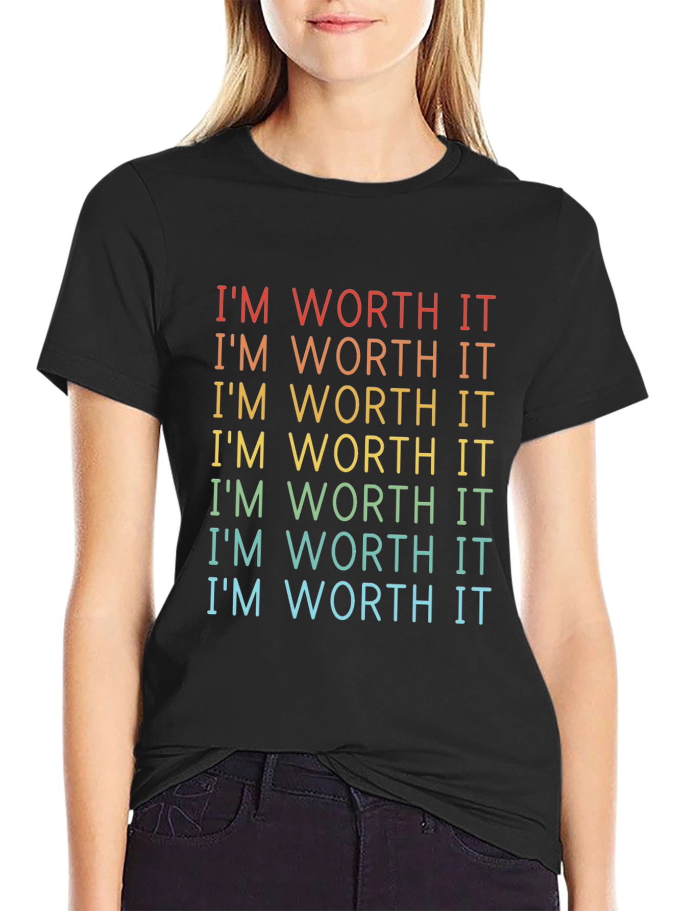 Im Worth It Rainbow Graphic T-Shirt - Black