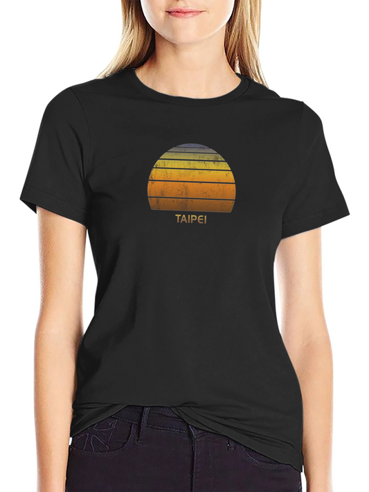Retro Taipei Sunset Graphic T-Shirt - Black