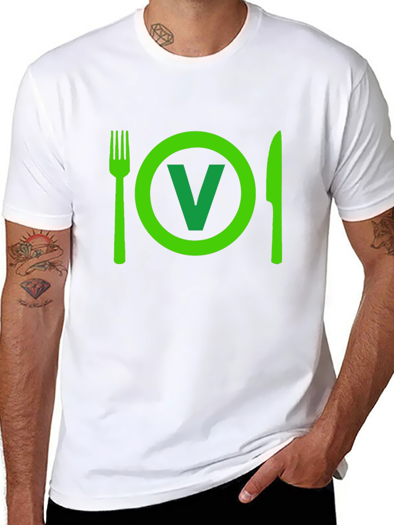Vegan T-Shirt: Fork Knife and V Plate