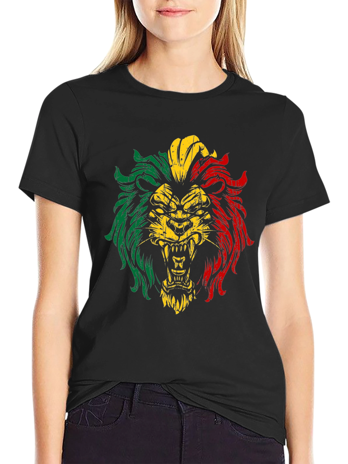 Rasta Lion Graphic T-Shirt - Black