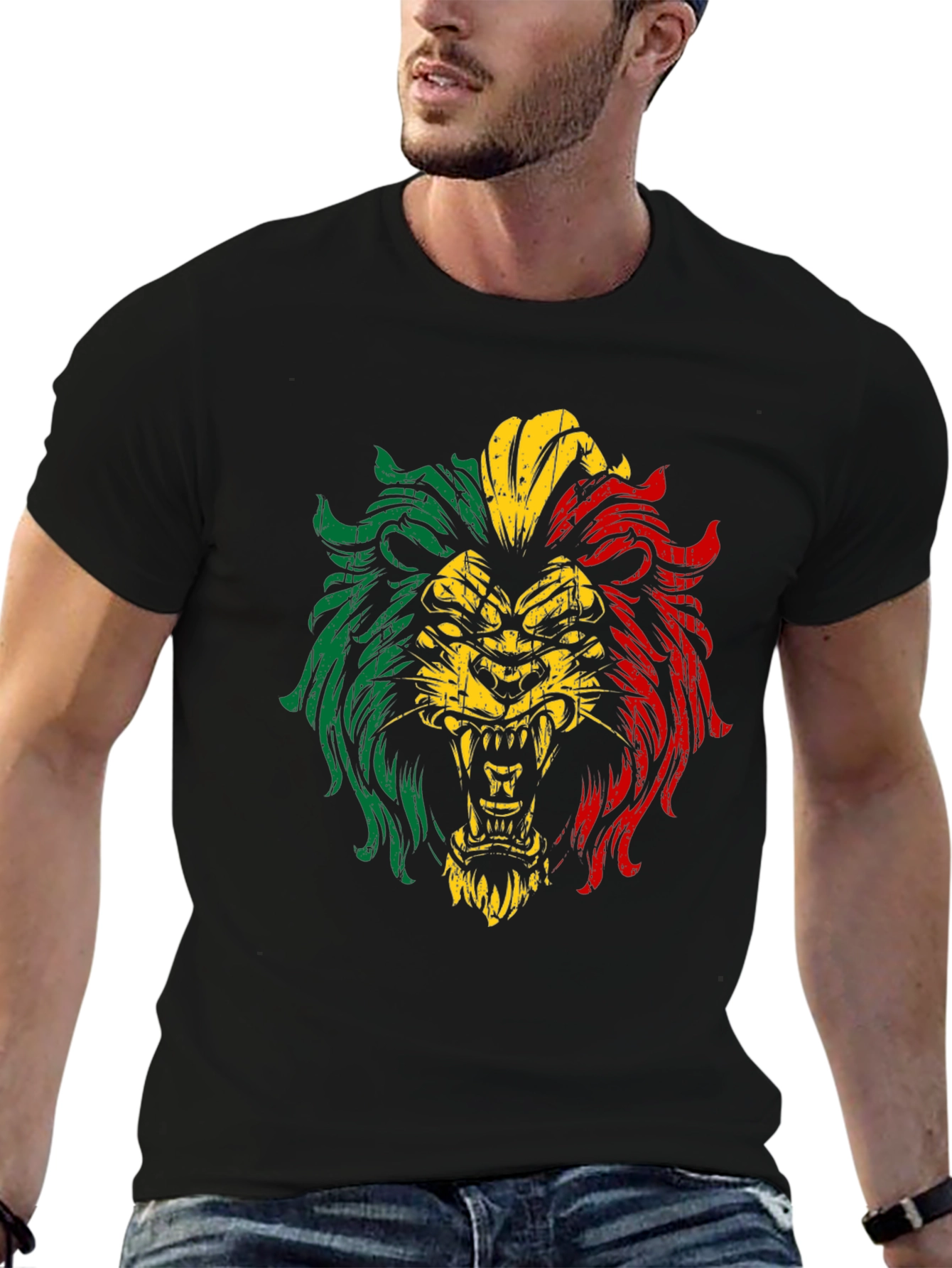 Rasta Lion Graphic T-Shirt - Black