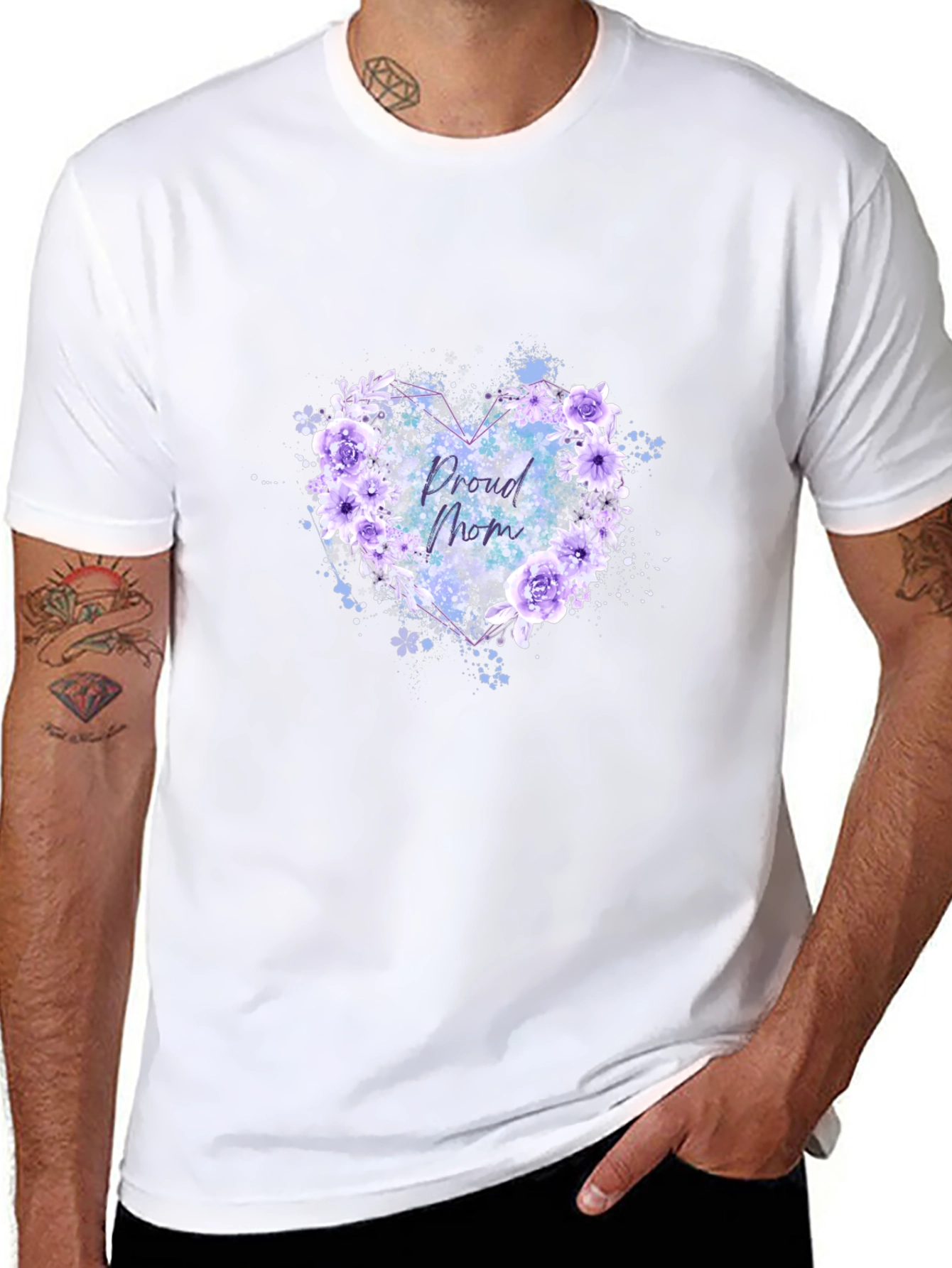Proud Mom Floral Heart Black T-Shirt