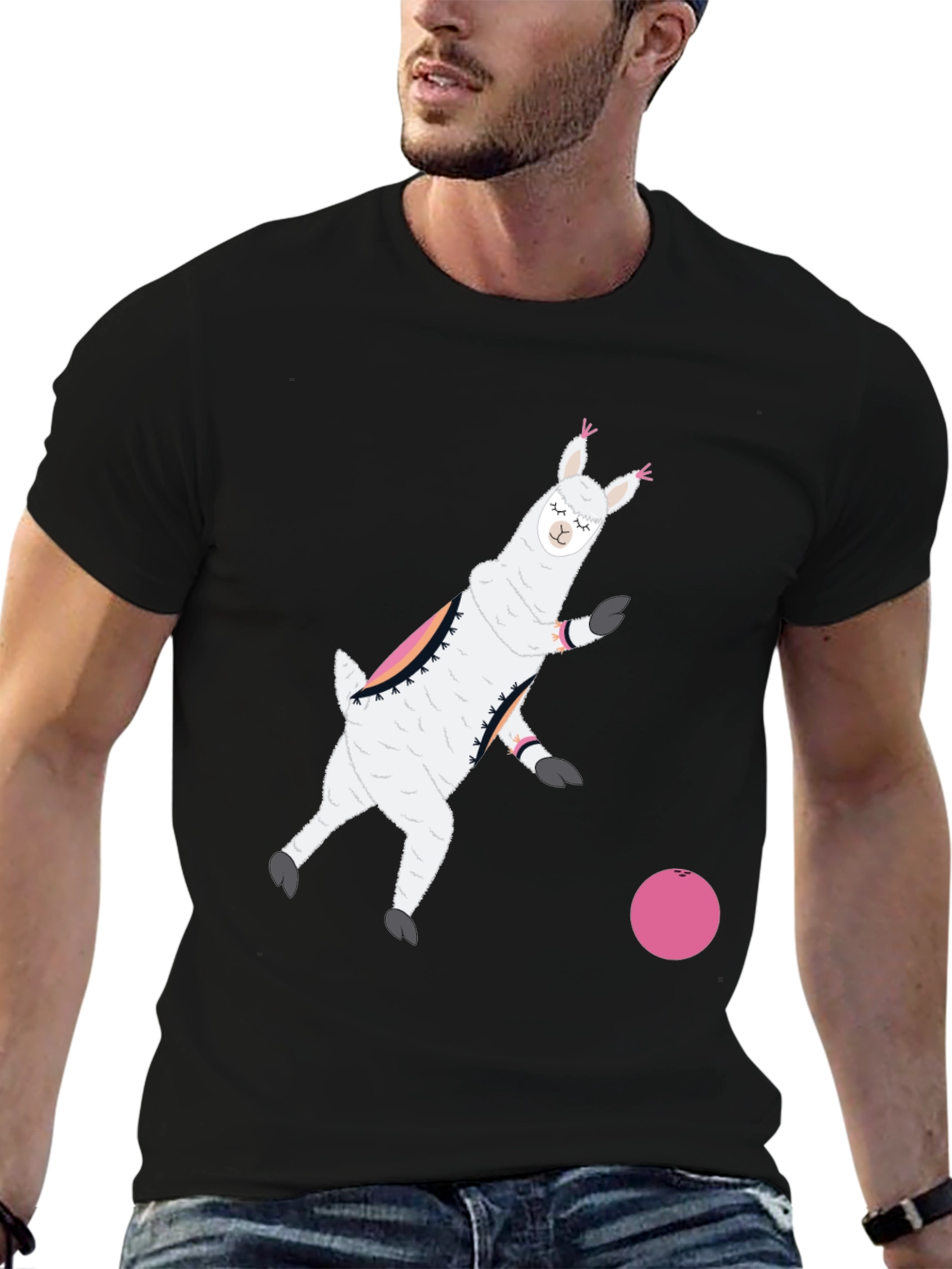 Llama Bowling Black T-Shirt