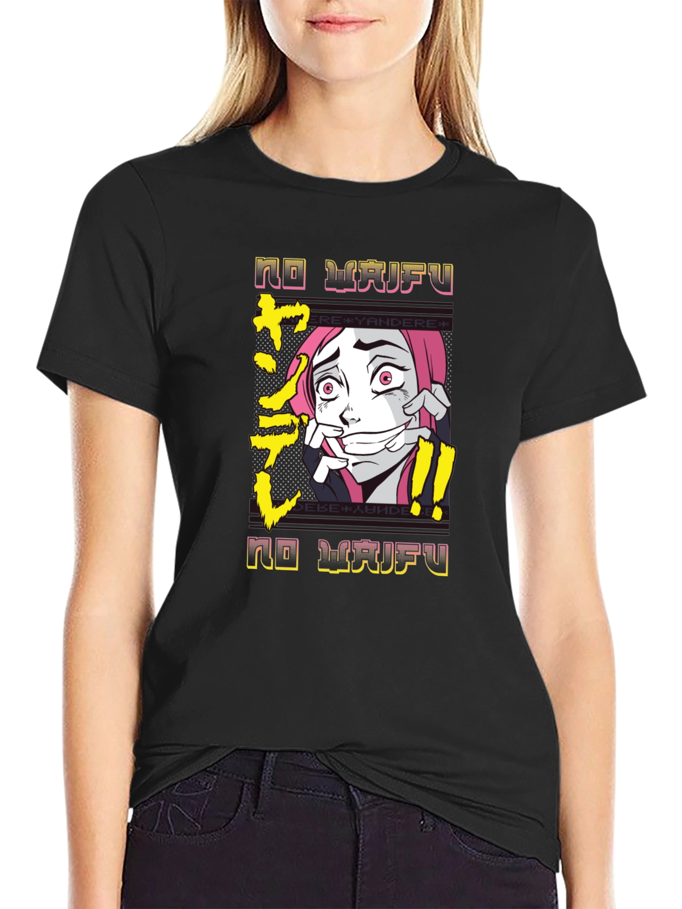 No Waifu Yandere Anime Black T-Shirt
