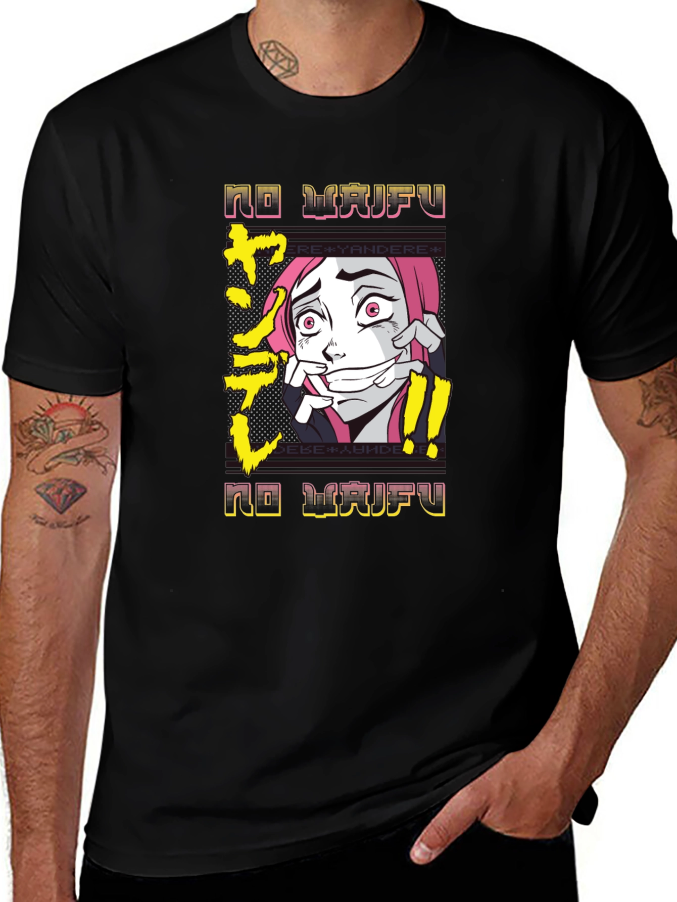 No Waifu Yandere Anime Black T-Shirt