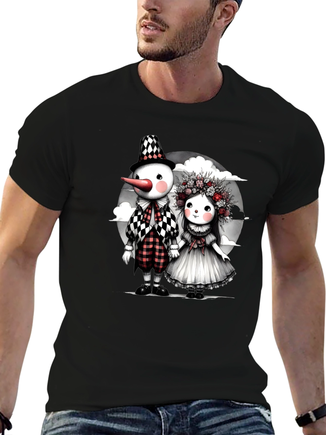 Whimsical Dolls Graphic Tee - Black
