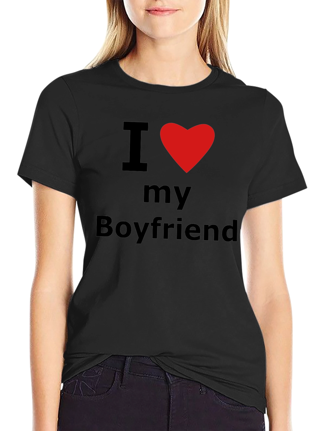 I Heart My Boyfriend T-Shirt - Black Crew Neck