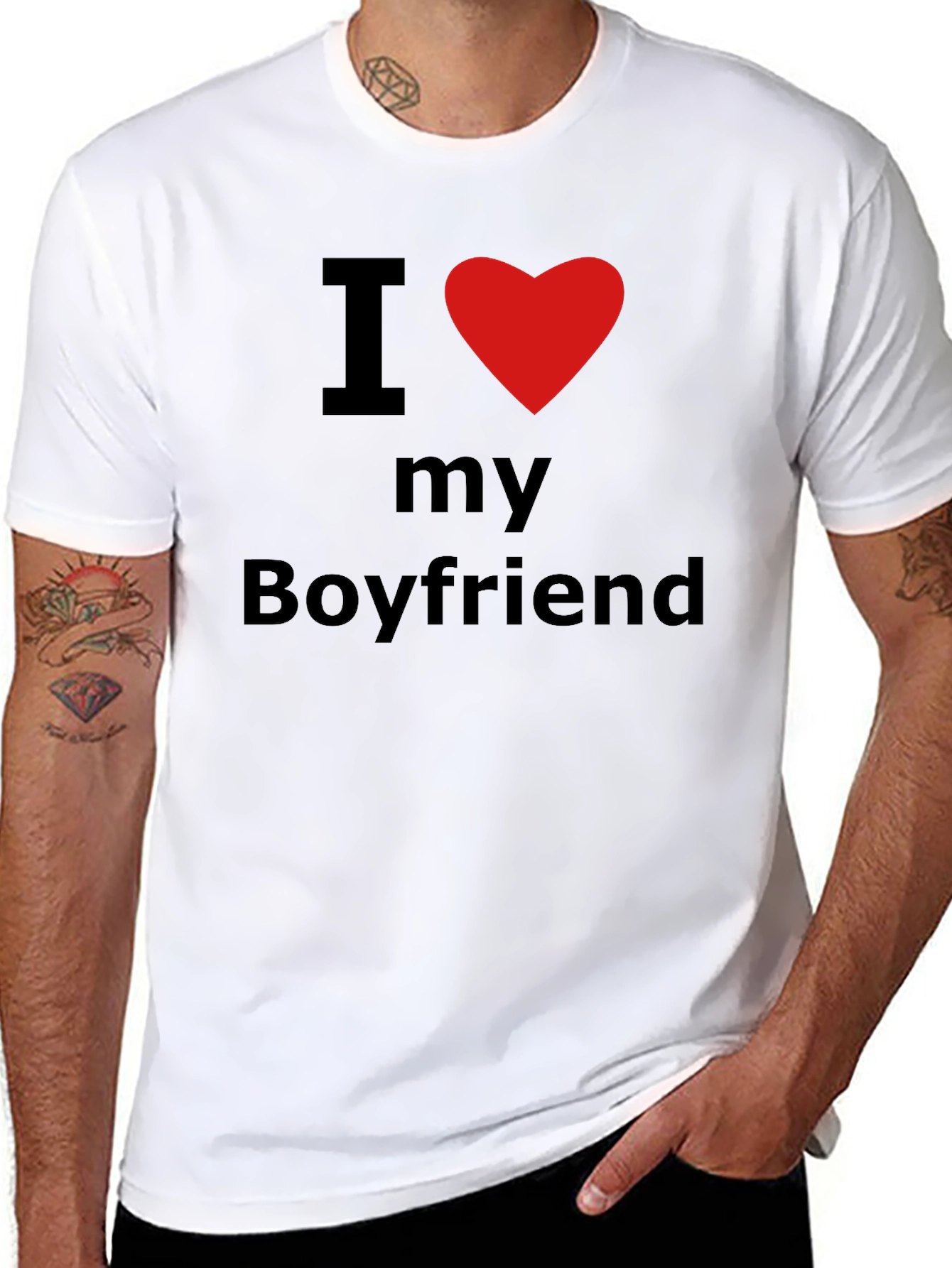 I Heart My Boyfriend T-Shirt - Black Crew Neck