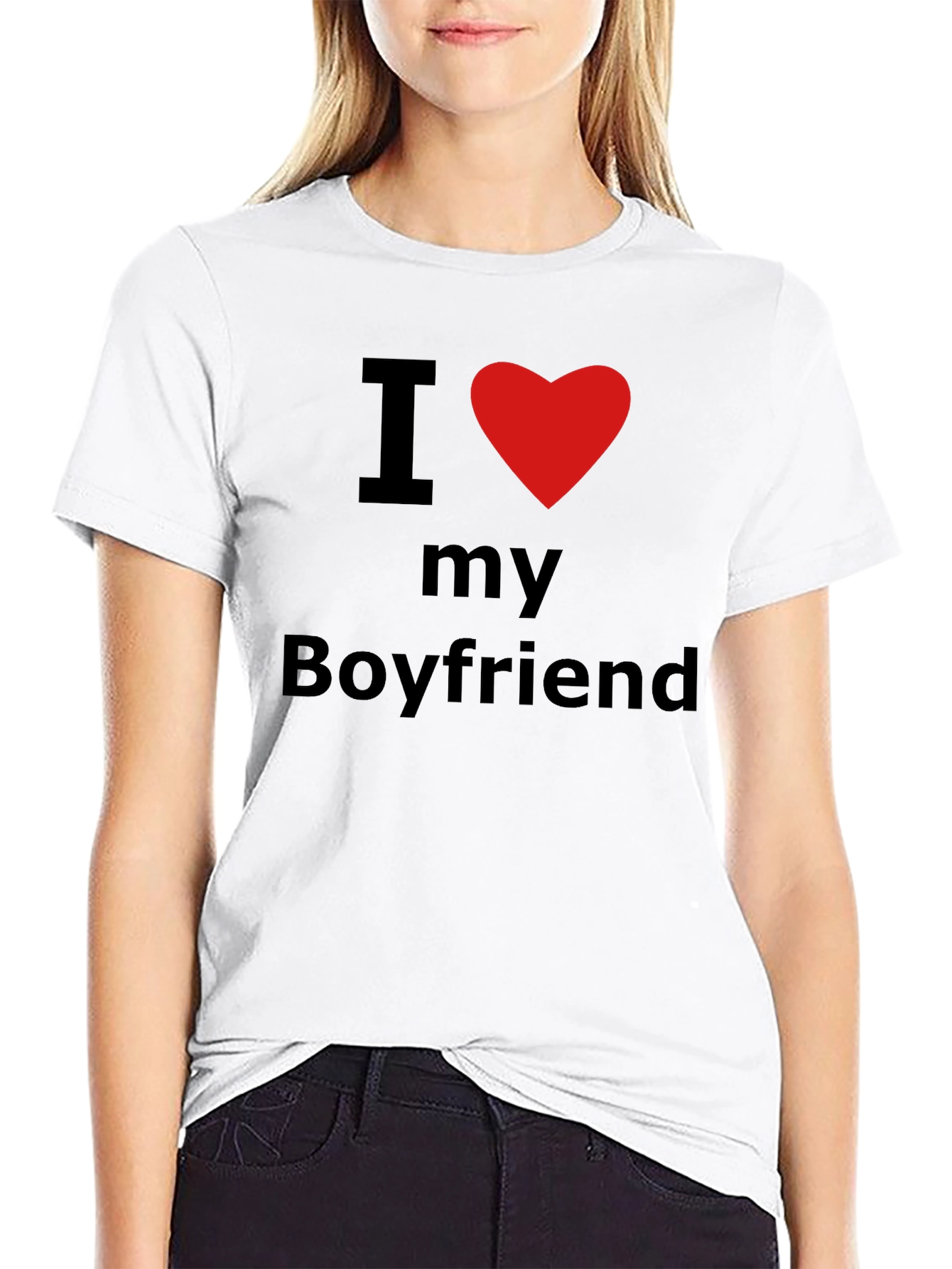 I Heart My Boyfriend T-Shirt - Black Crew Neck