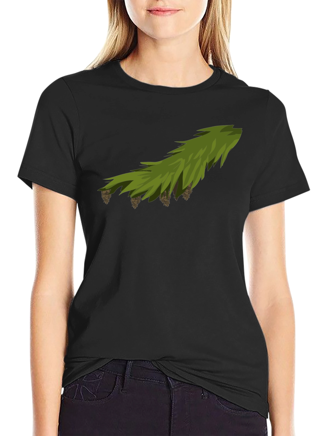 Pine Branch Graphic Tee - Nature Inspired Black T-Shirt