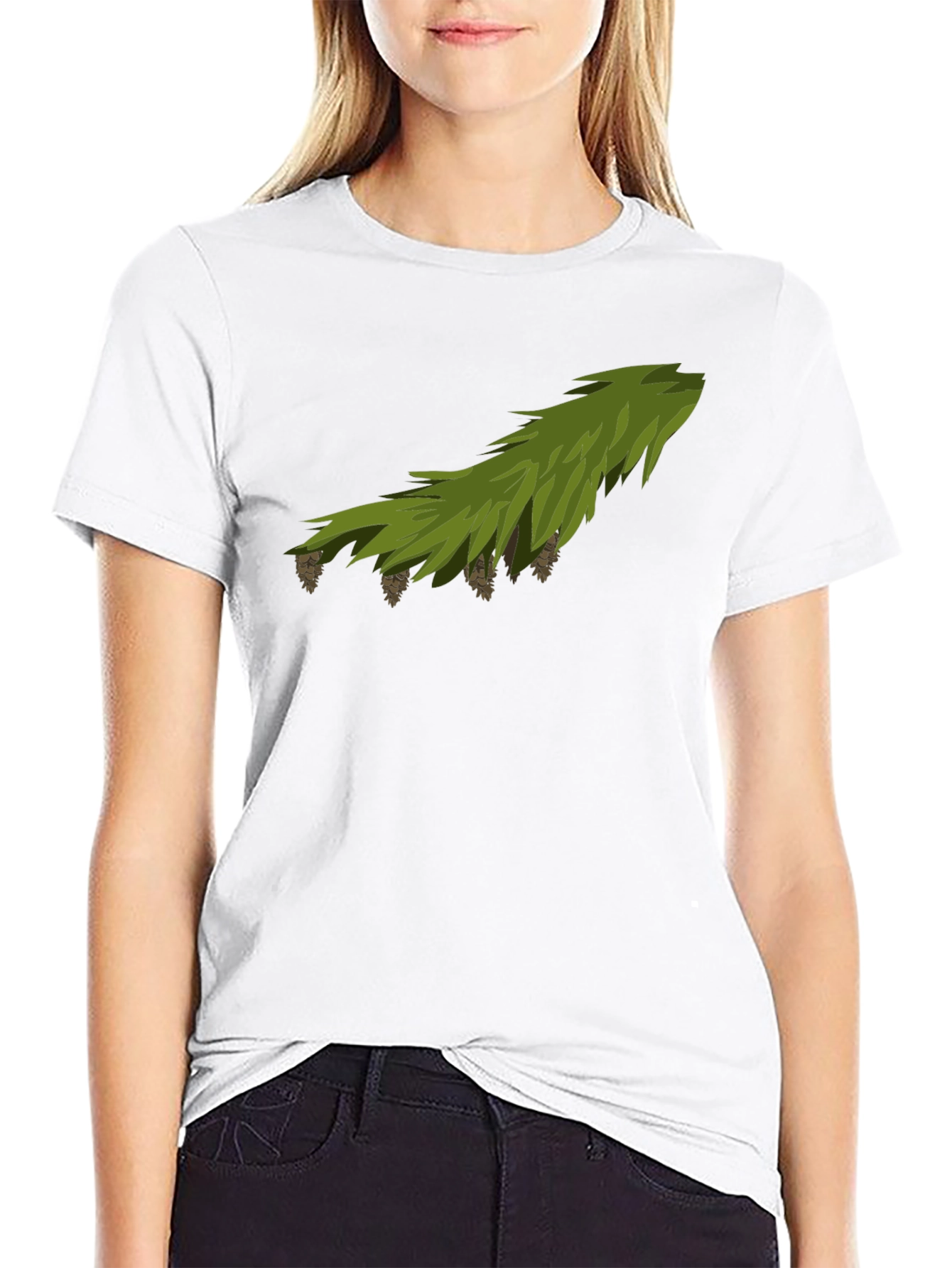 Pine Branch Graphic Tee - Nature Inspired Black T-Shirt