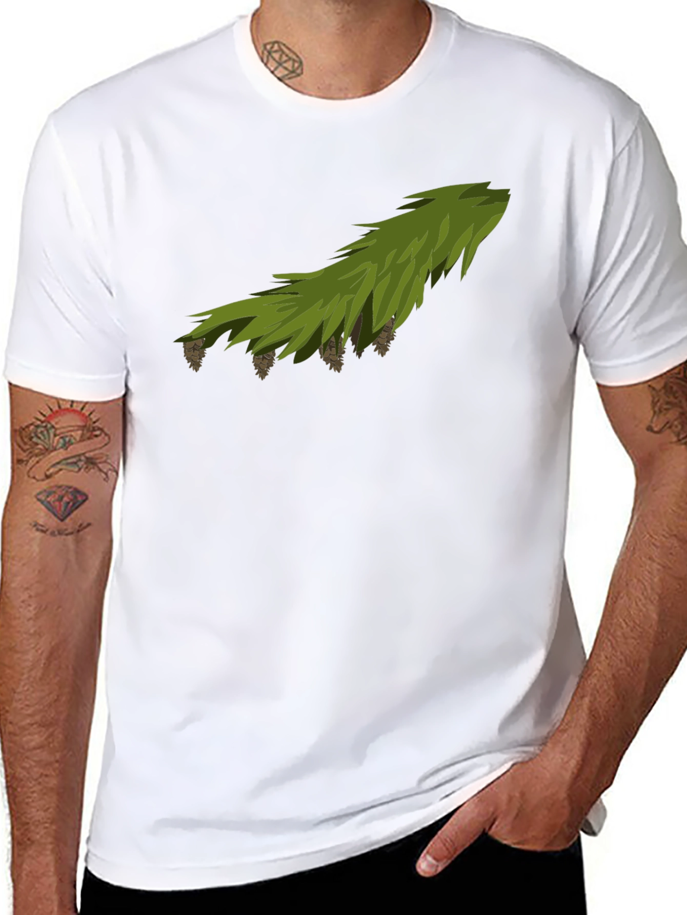Pine Branch Graphic Tee - Nature Inspired Black T-Shirt