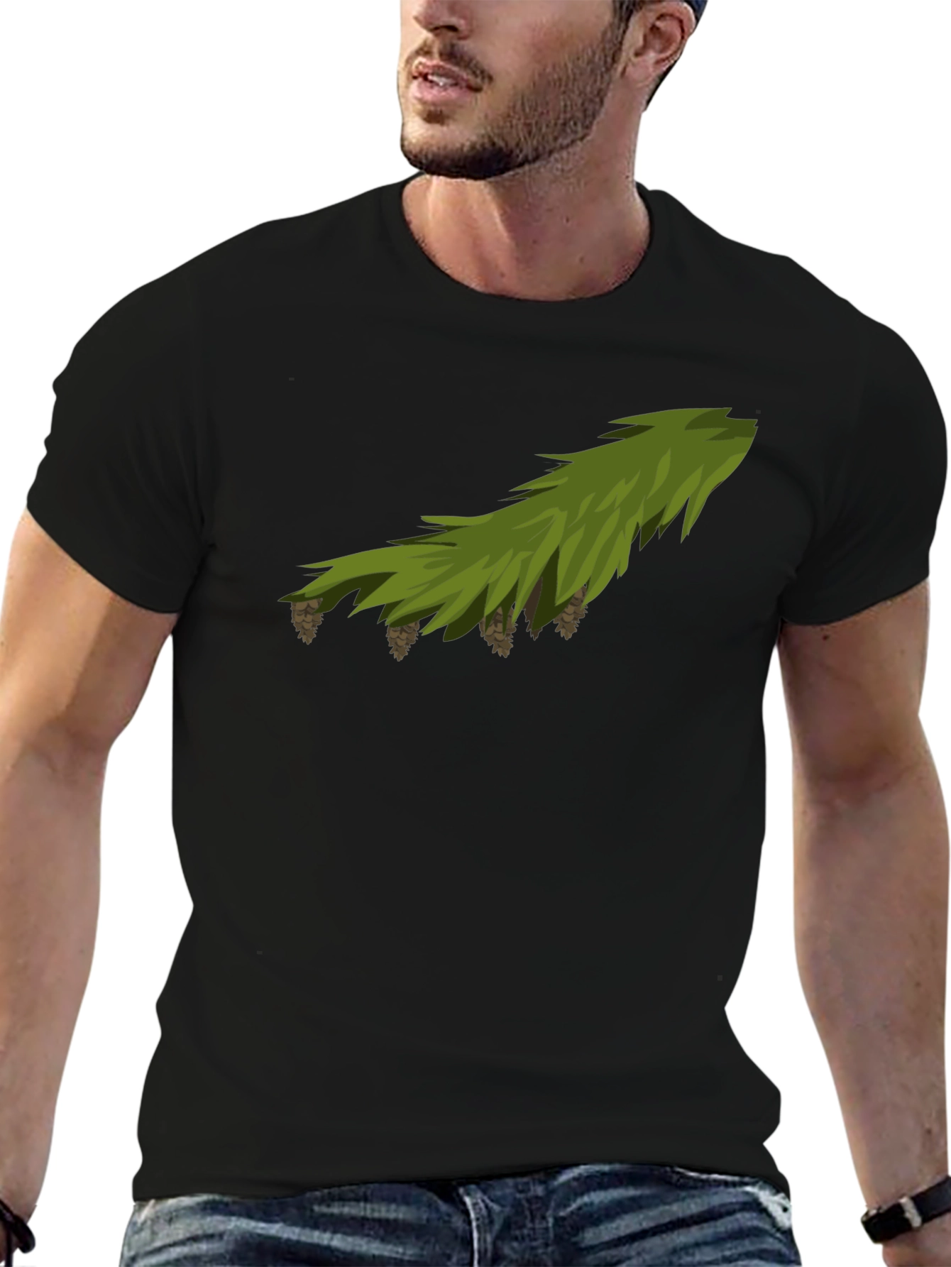 Pine Branch Graphic Tee - Nature Inspired Black T-Shirt