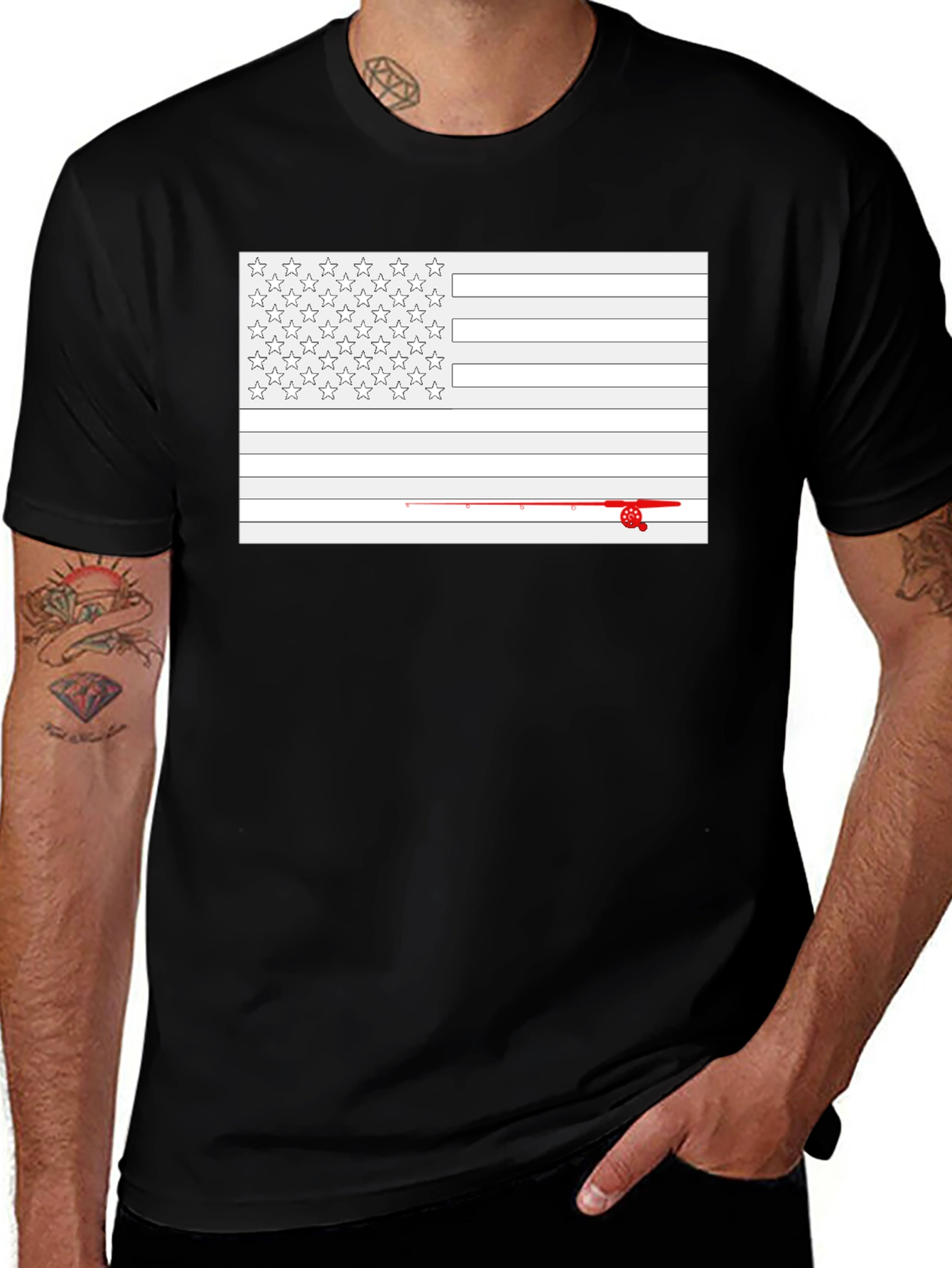 Fishing American Flag Graphic T-Shirt