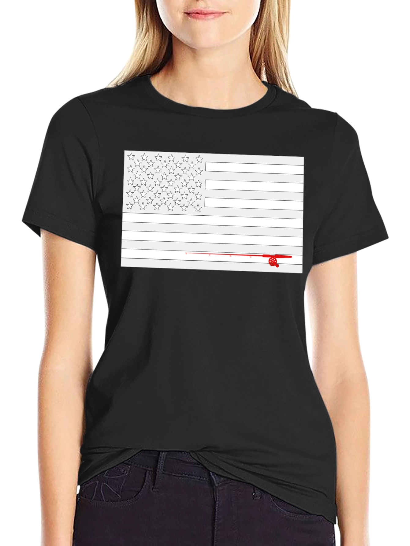 Fishing American Flag Graphic T-Shirt