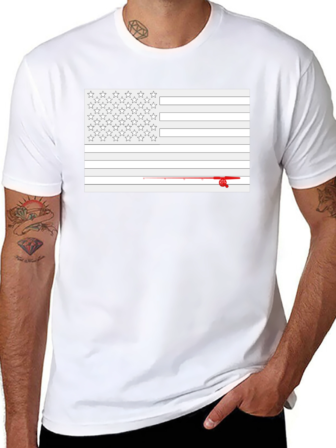 Fishing American Flag Graphic T-Shirt