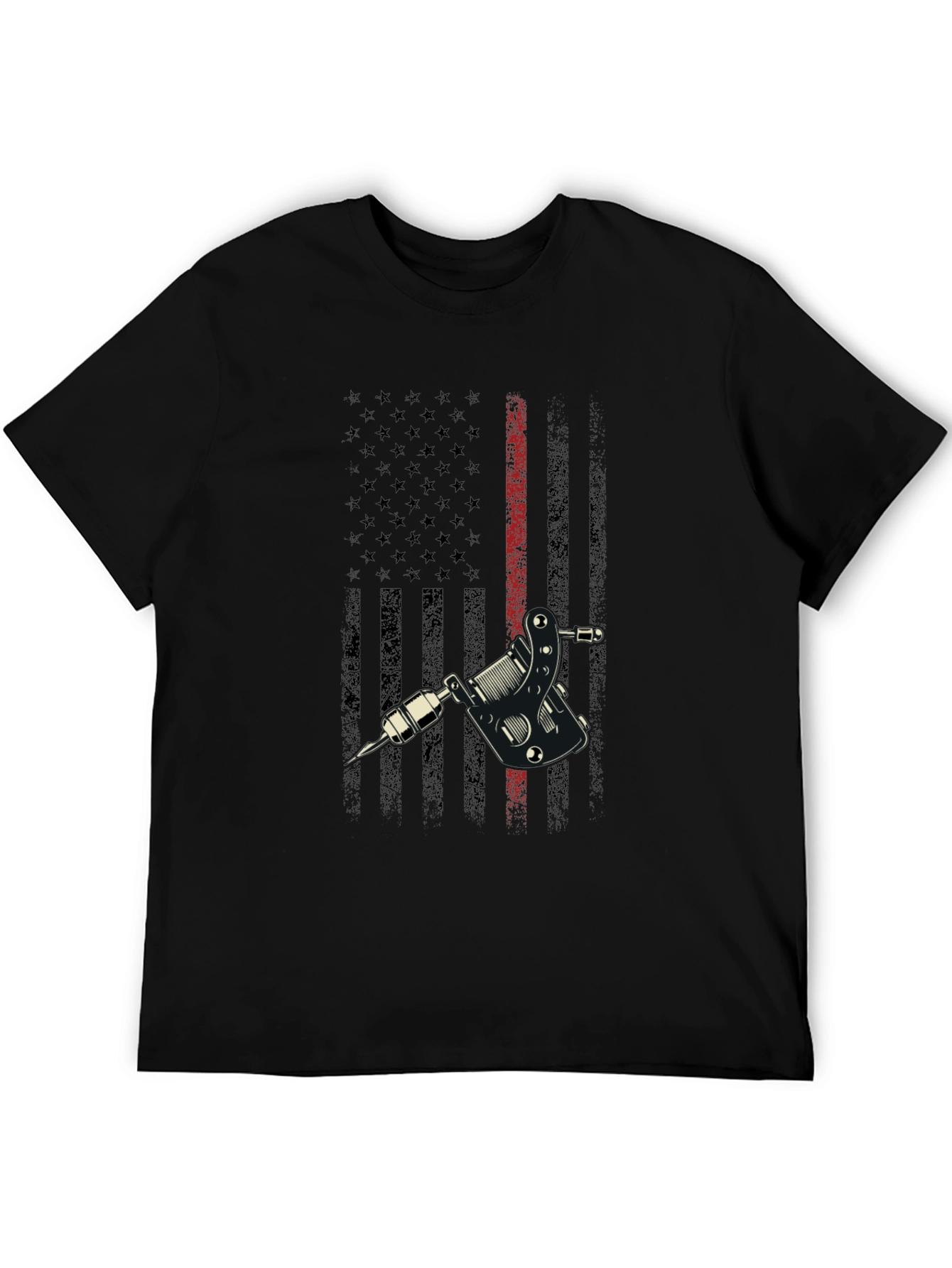 Tattoo Machine USA Flag Black Graphic Tee