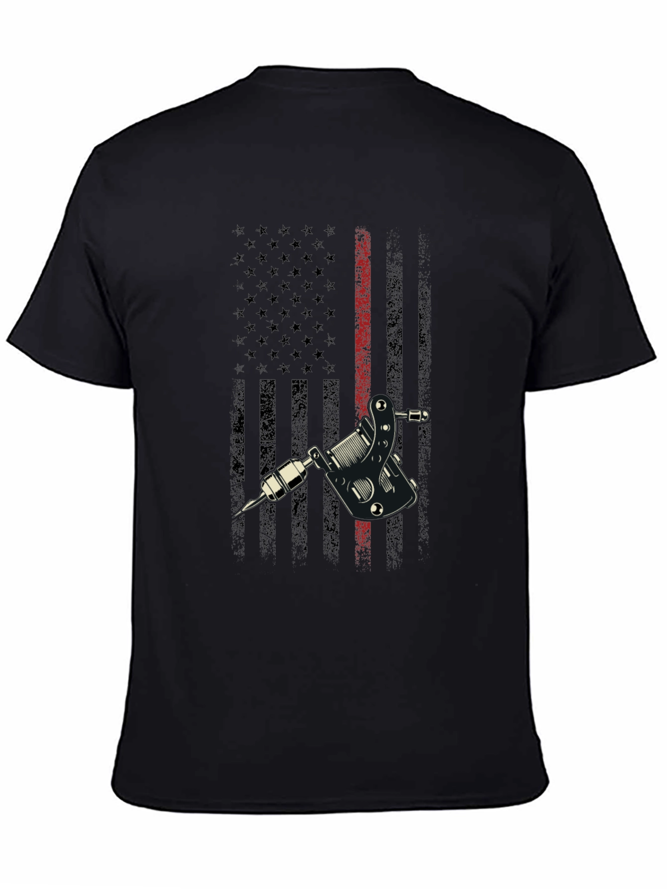 Tattoo Machine USA Flag Black Graphic Tee
