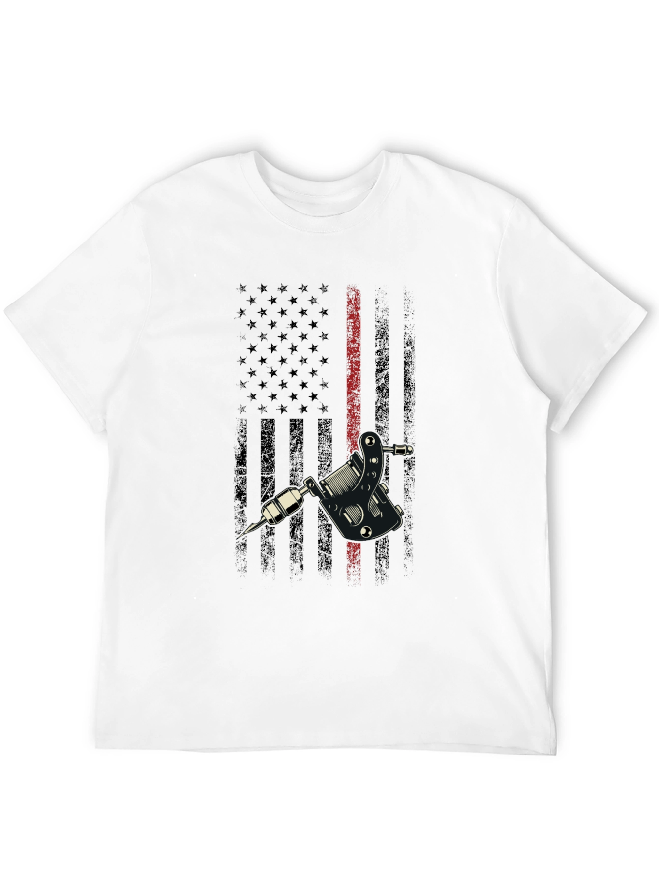 Tattoo Machine USA Flag Black Graphic Tee