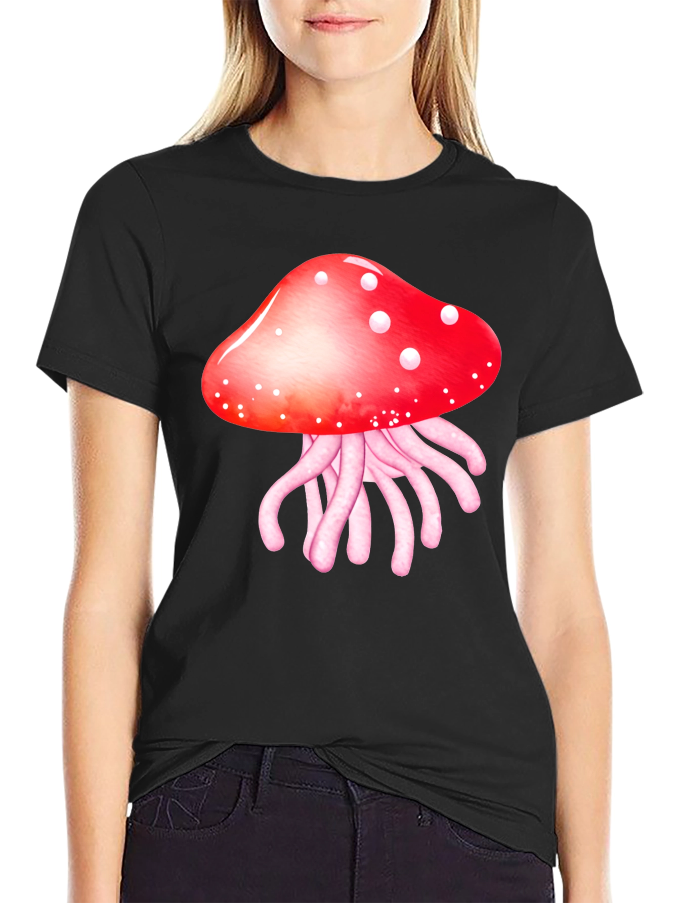 Mushroom Jellyfish Graphic T-Shirt - Funky Crew Neck Tee
