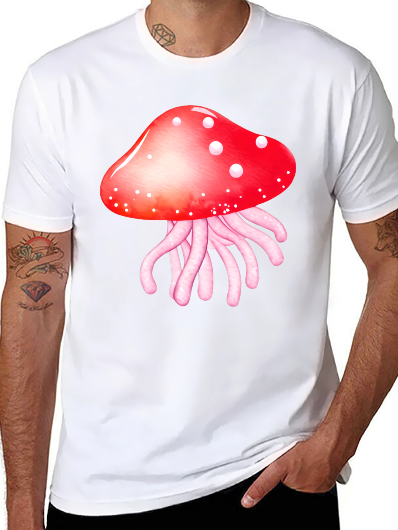 Mushroom Jellyfish Graphic T-Shirt - Funky Crew Neck Tee