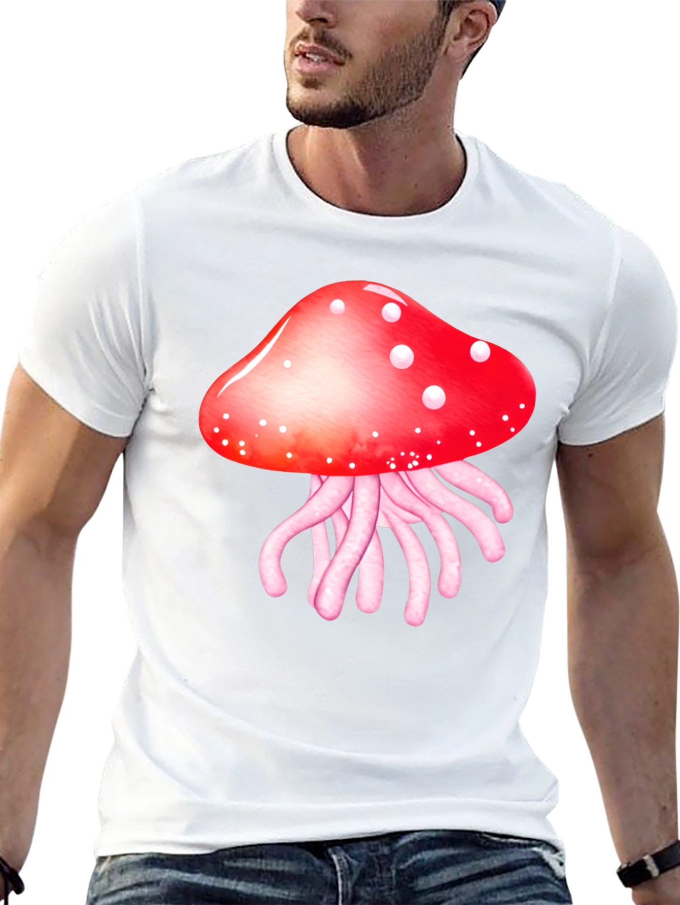 Mushroom Jellyfish Graphic T-Shirt - Funky Crew Neck Tee