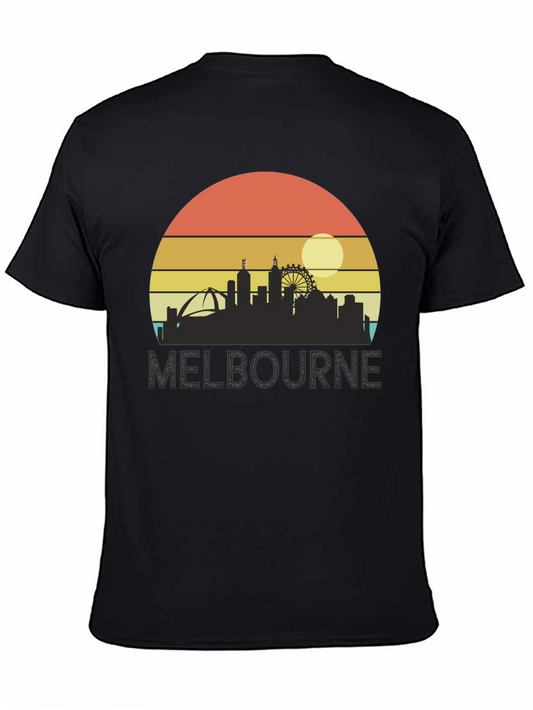 Melbourne Skyline T-Shirt - Retro Sunset Design