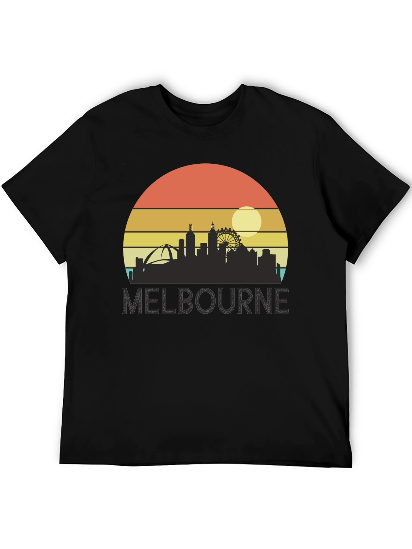 Melbourne Skyline T-Shirt - Retro Sunset Design