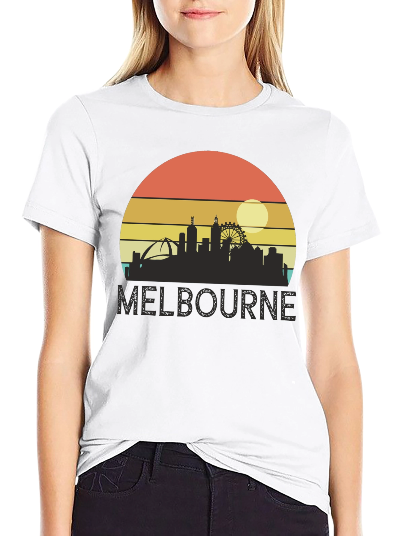 Melbourne Skyline T-Shirt - Retro Sunset Design