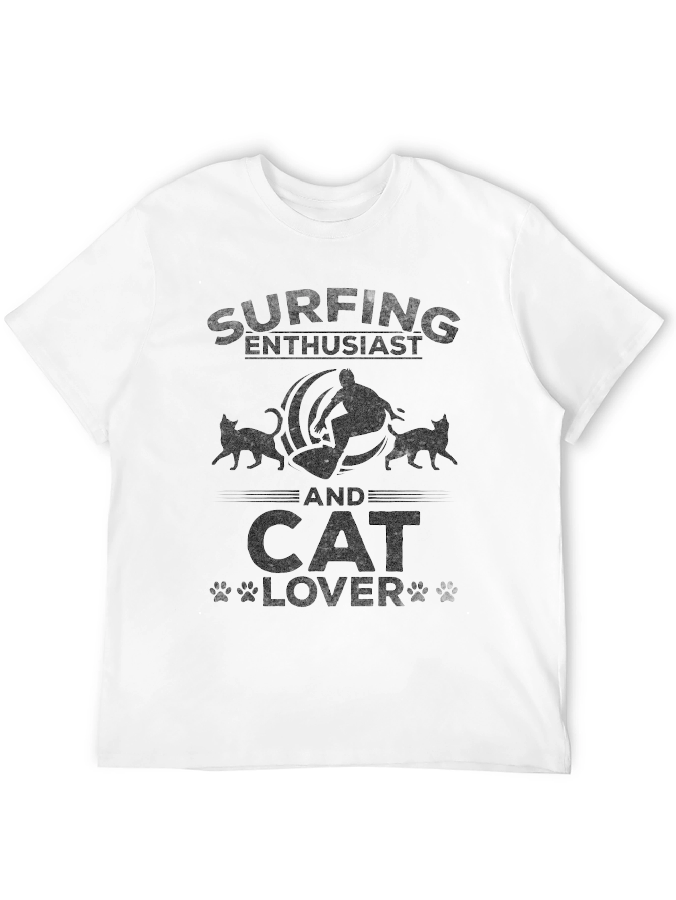 Surfing and Cat Lover Black T-Shirt