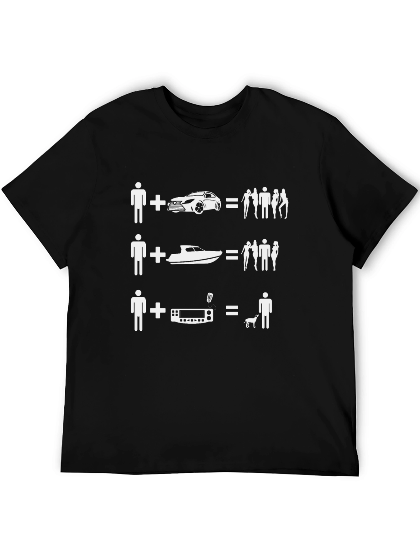 Funny Mans T-Shirt: Car Boat and Radio Equations