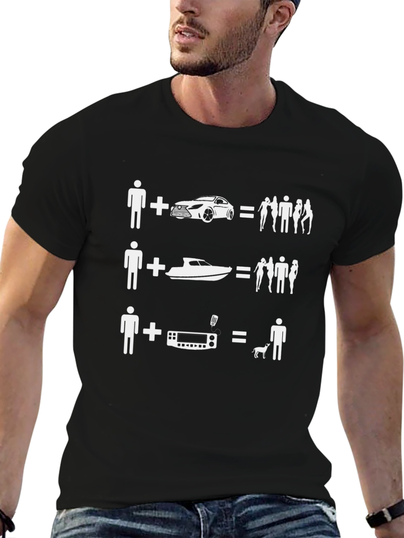 Funny Mans T-Shirt: Car Boat and Radio Equations
