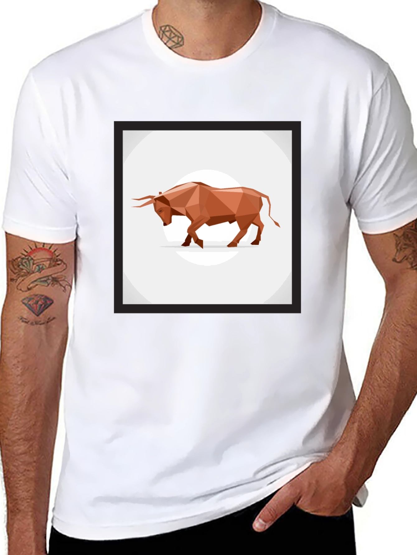 Geometric Bull Graphic Tee - Stylish Mens Black T-Shirt